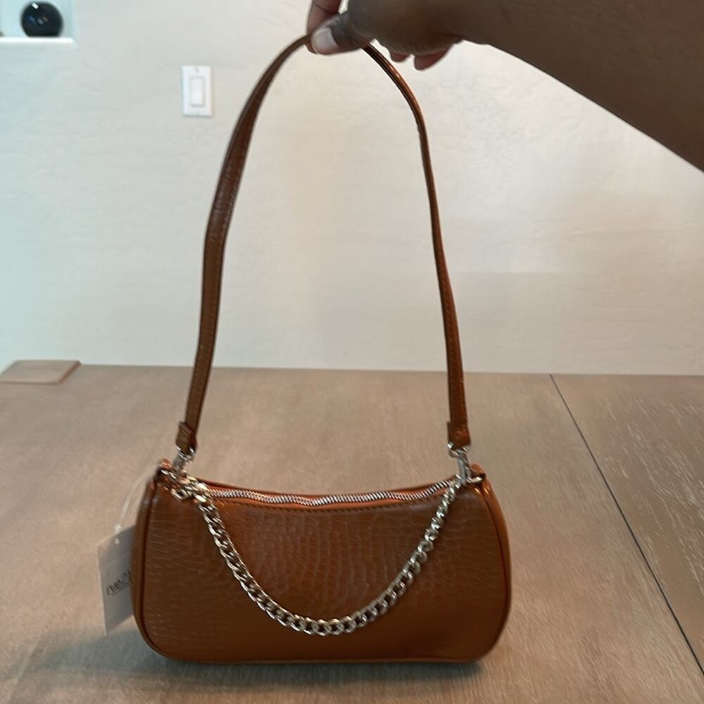 Brown shoulder strap purse with silver chain NWT croc embossed chain bag - Picture 2 of 5
